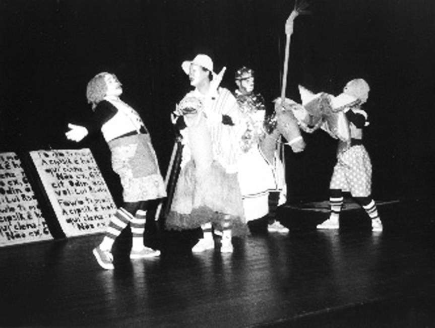 Salsicha (Cida Mendes ), Sancho Pança (Heitor Schmidt), D. Quixote (Carlos Becker) e Meio litro (Daisy da Silva)