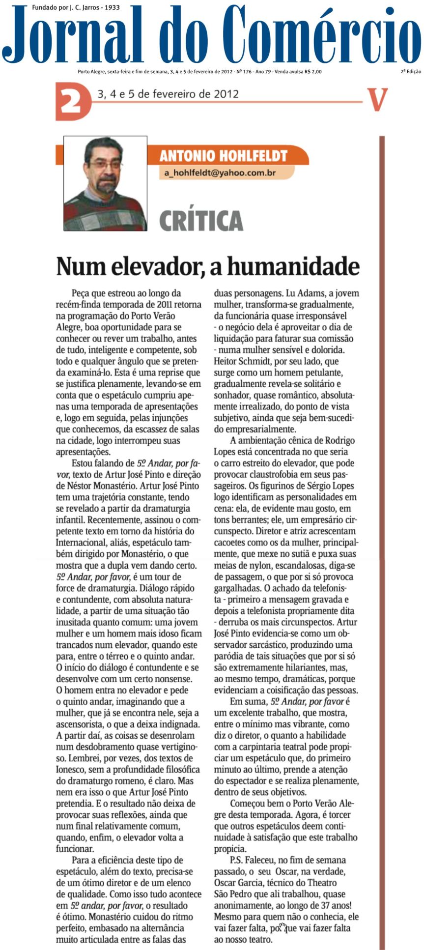 Crítica - Jornal do Comércio - Porto Alegre - fevereiro 2012